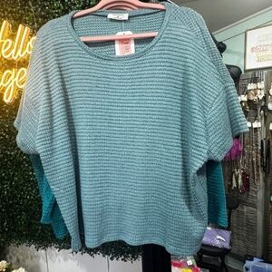 Zenana Mesh Knit Loose Fit Top (A Favorite) Dusty Teal
